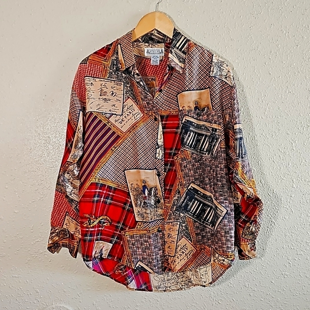 Vintage France Napoleon Bonaparte 100% Silk Button Down Shirt